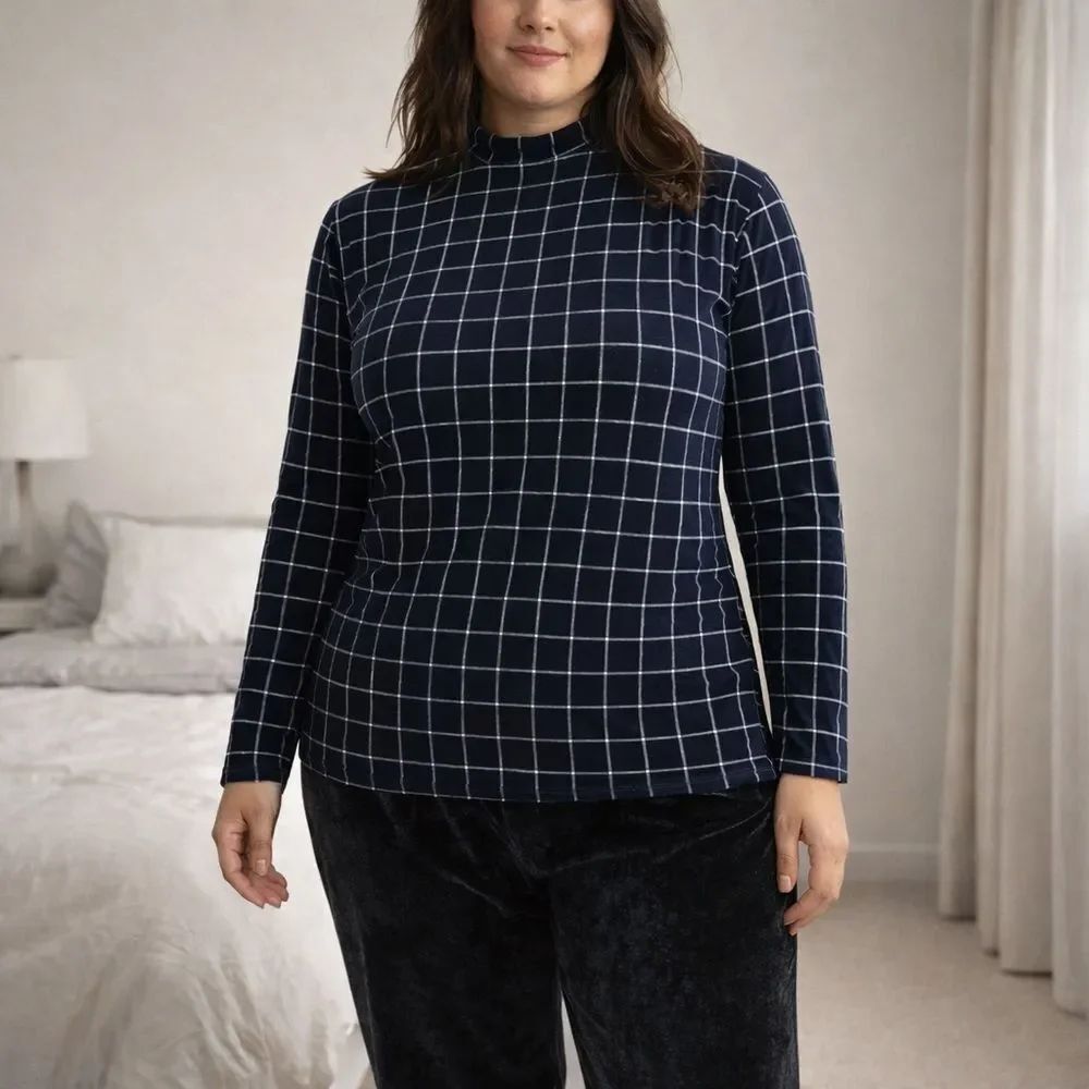 Land’s End Plus Size Velour lounge set black white print top black pajamas XL